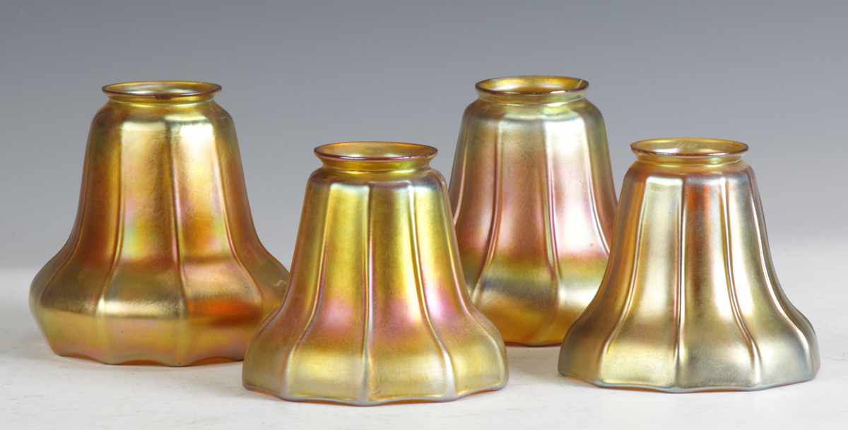 Appraisal: Similar Steuben Gold Aurene Shades and Sgn LCT Shade Condition