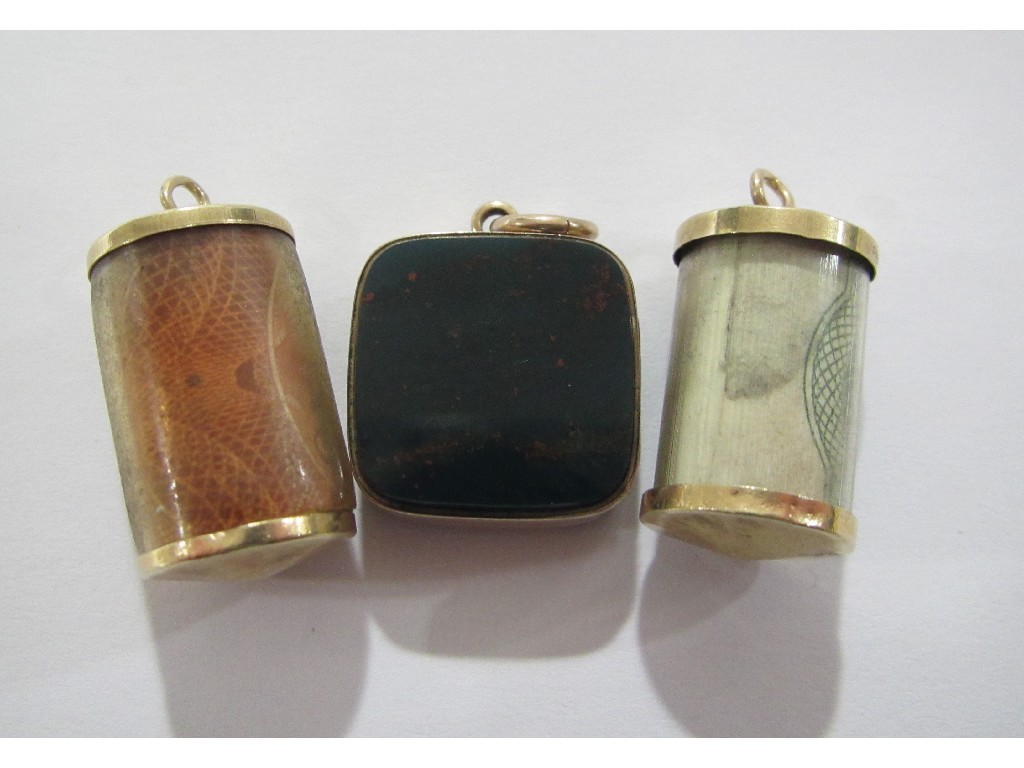 Appraisal: Lot comprising bloodstone and cornelian fob locket and two gold