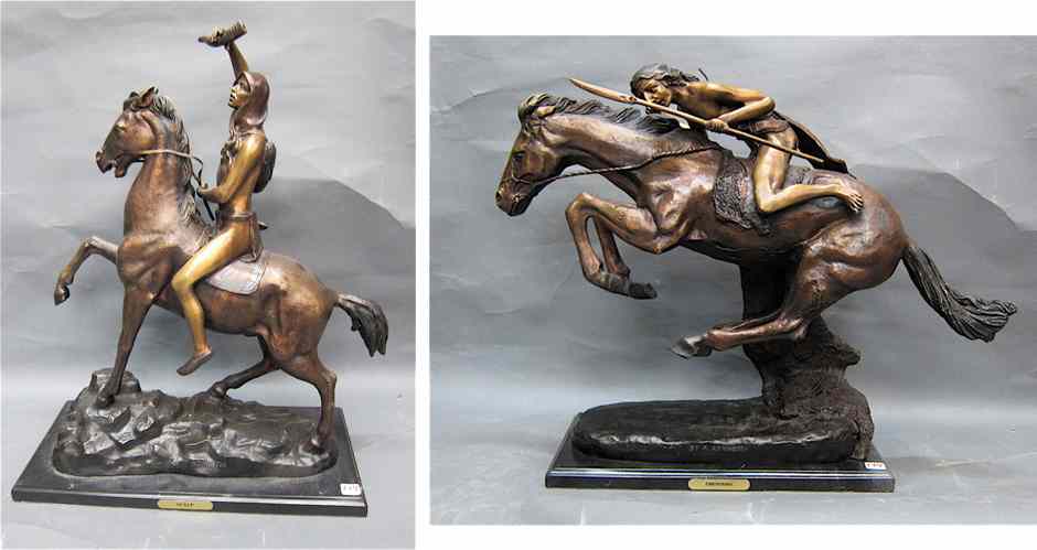 Appraisal: TWO WESTERN BRONZE SCULPTURES after the work of FREDERIC SACKRIDER