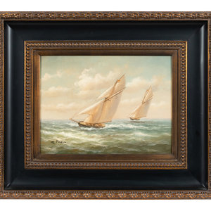 Appraisal: H Parker American th C Sailboats at Sea Oil on