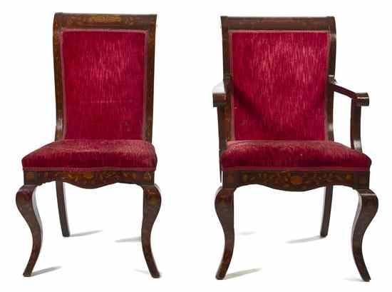 Appraisal: A Dutch Marquetry Mahogany Open Armchair having upholstered back and