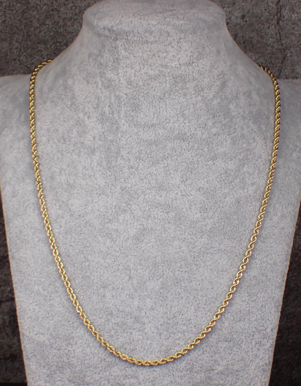 Appraisal: FOURTEEN KARAT YELLOW GOLD ROPE CHAIN NECKLACE The - k