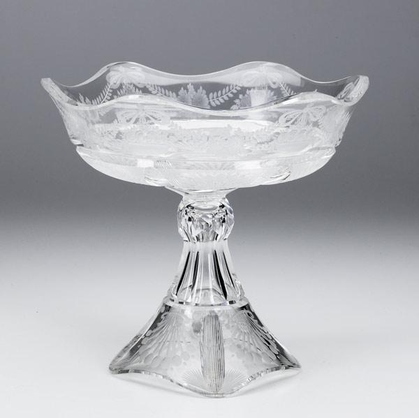 Appraisal: Libbey cut glass fruit bowl th C With pedestal wheel