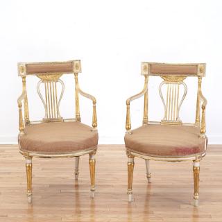 Appraisal: Pair Louis XVI parcel gilt lyre-back armchairs th c white