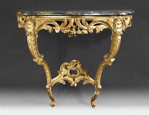 Appraisal: PIERCED AND CARVED GILTWOOD CONSOLE Louis XV Paris th century