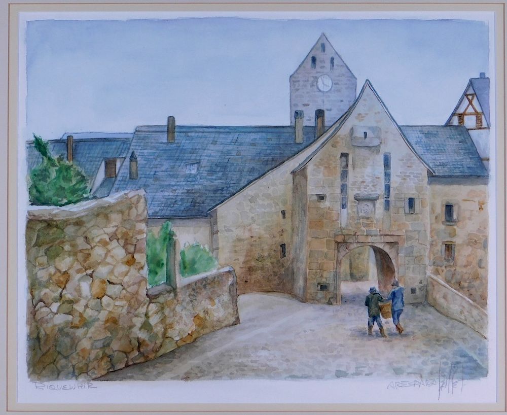 Appraisal: Alfredo Esparza French Village Winery WC Painting United States th