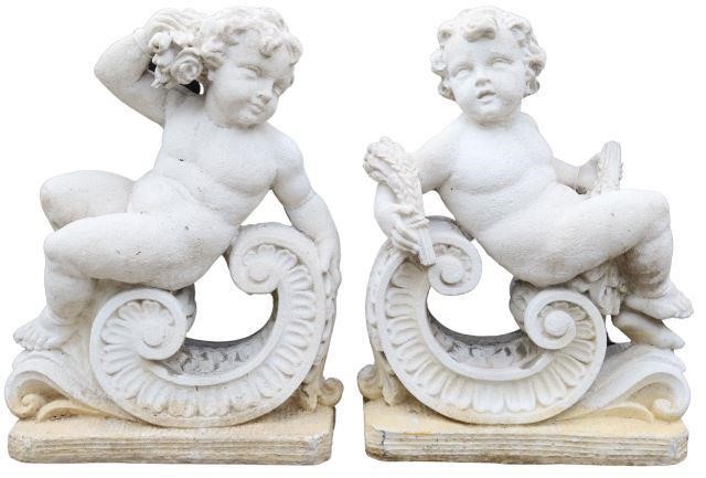 Appraisal: pair Cast stone garden figures th c modeled as opposed