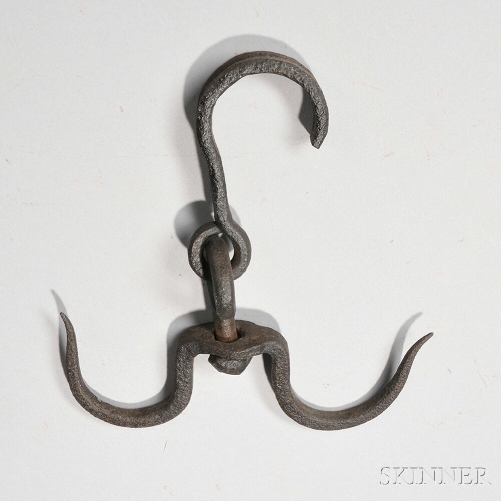 Appraisal: Wrought Iron Hanging Double Hook America late th early th