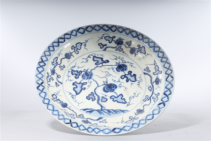 Appraisal: Chinese blue and white porcelain charger with fruit and floral