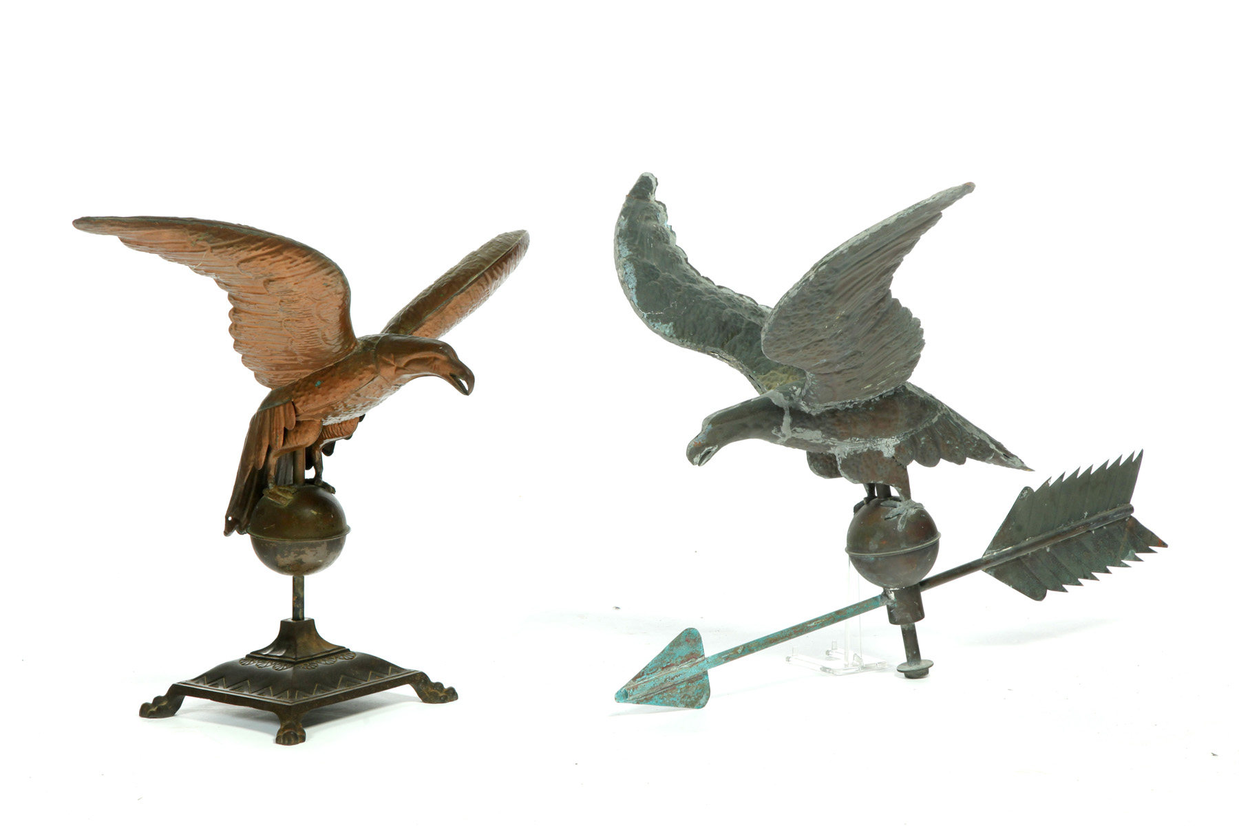 Appraisal: TWO EAGLE WEATHERVANES Asian nd half- th century Soldered copper