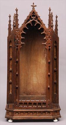 Appraisal: GOTHIC REVIVAL CARVED HARDWOOD TABLE DISPLAY CABINET The glazed cupboard