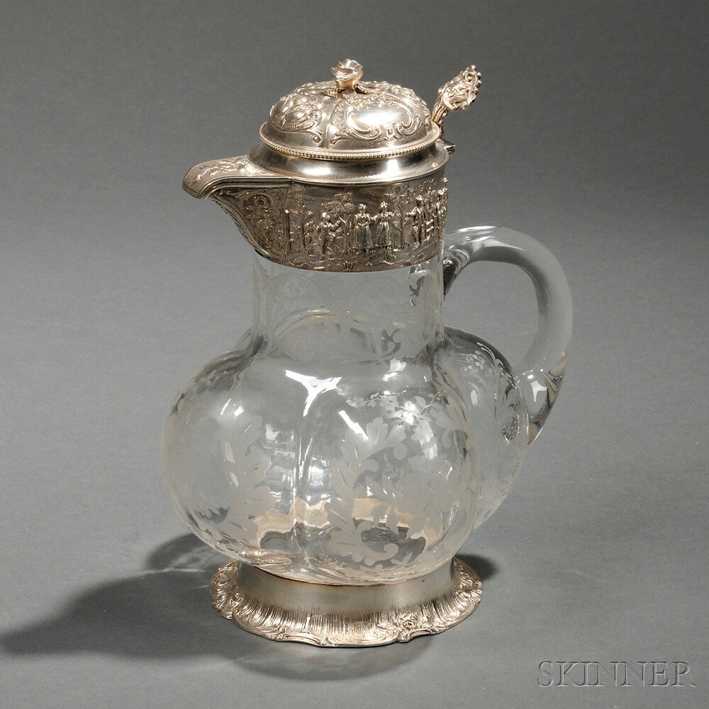 Appraisal: German Silver-mounted Etched Glass Claret Jug Hanau early th century