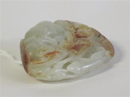 Appraisal: Chinese celadon jade carvingFlattened carving with pebbled inclusions depicts bat