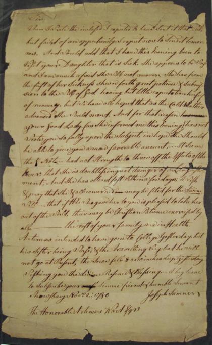 Appraisal: piece Autograph Letter Signed Sumner Joseph Shrewsbury Mass Nov p