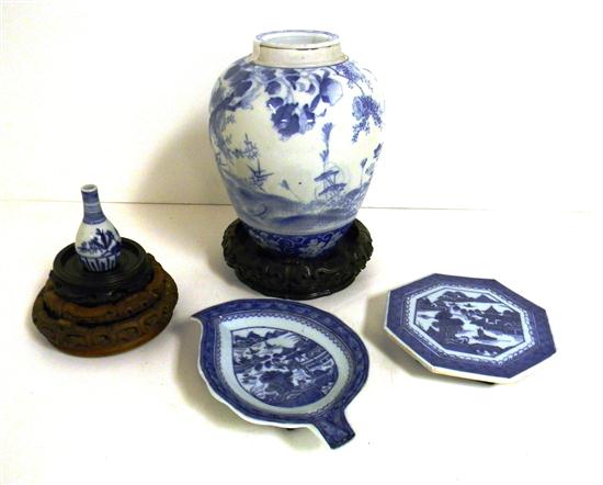 Appraisal: Chinese export blue and white Canton porcelain including jar depicting