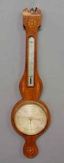 Appraisal: English inlaid mahogany barometer early th c signed P Poncia