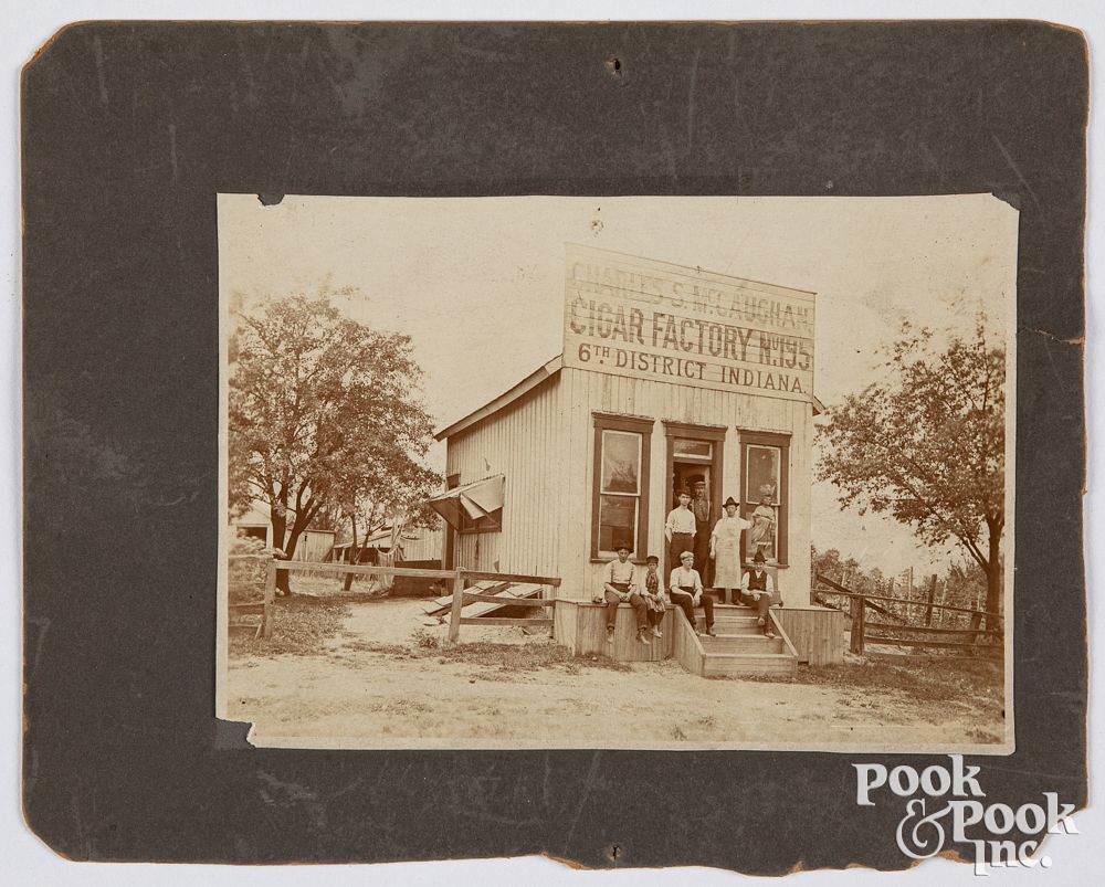 Appraisal: Photograph of workers with a Cigar Store Indian Photograph of