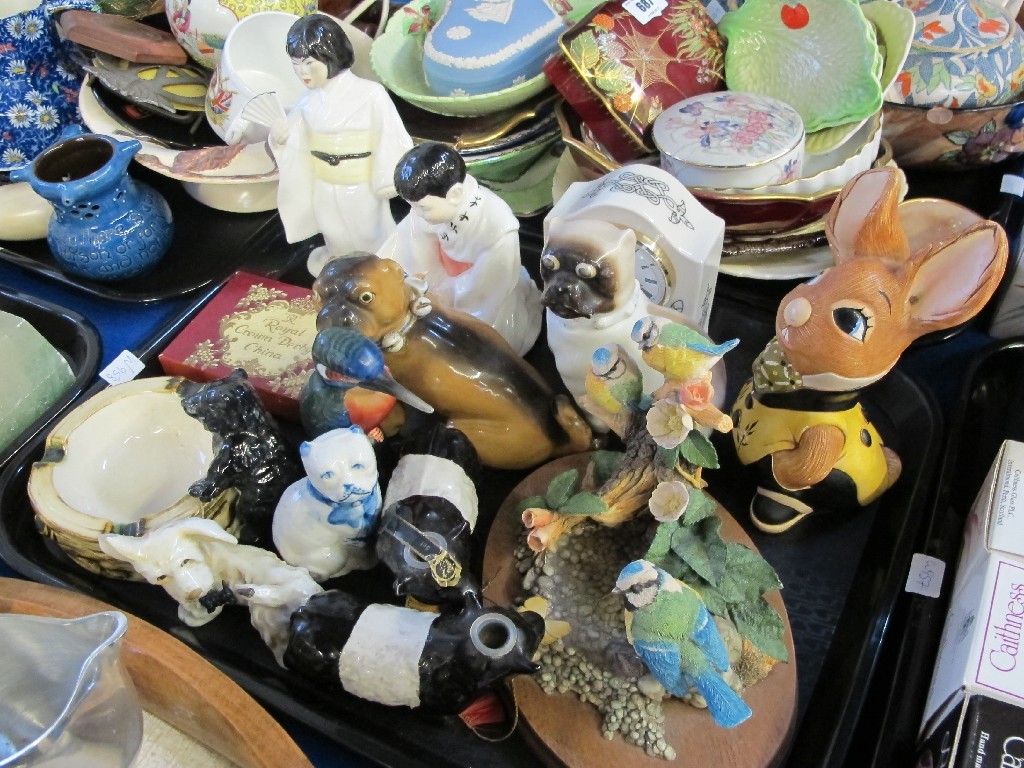 Appraisal: Tray lot to include pug dog figure Coalport figures Pendelfin