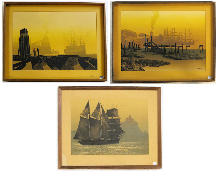 Appraisal: ELTON BENNETT THREE SERIGRAPHS Washington - Two harbor scenes and