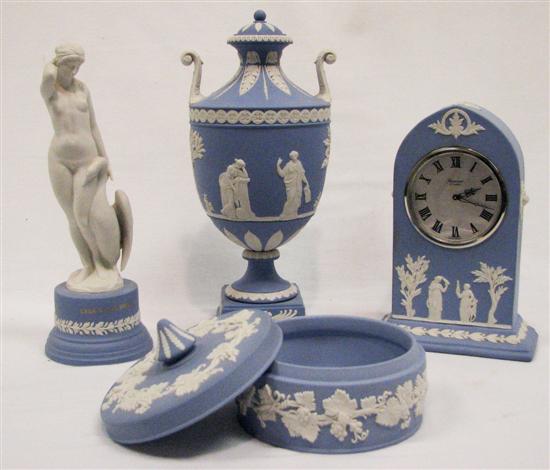 Appraisal: Wedgwood Jasparware pale blue mantle clock '' h and covered