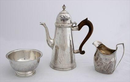 Appraisal: THREE AMERICAN SILVER TABLE ARTICLES Comprising an engraved monogramed baluster-form