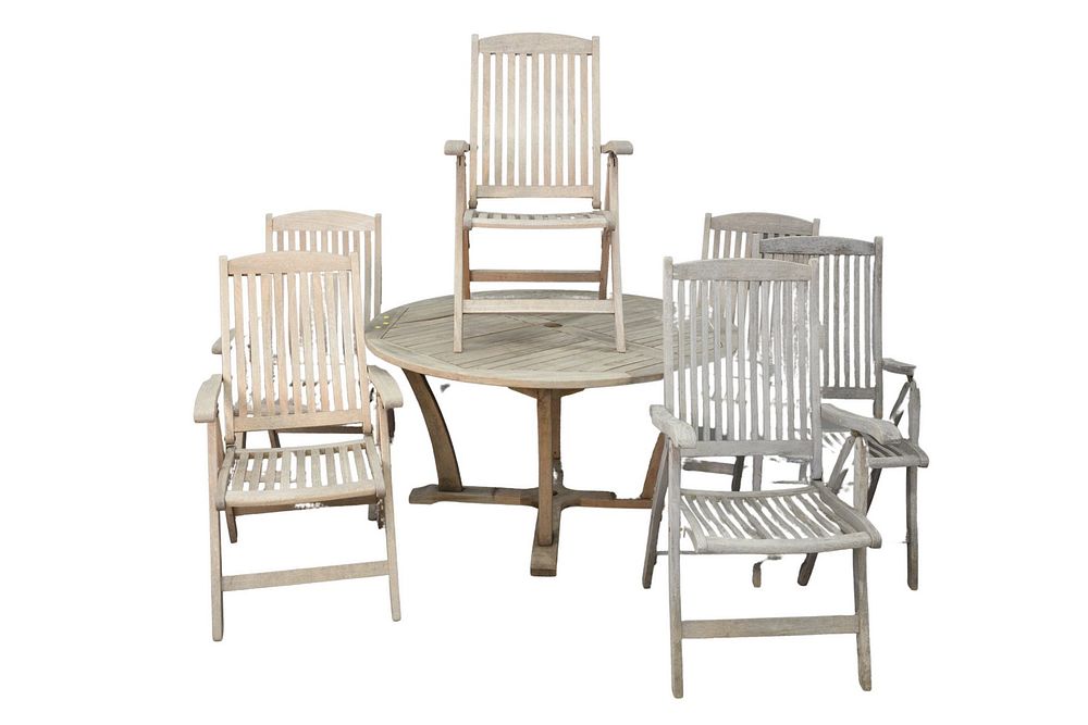 Appraisal: Eight Piece Teak Outdoor Dining Set to include a round