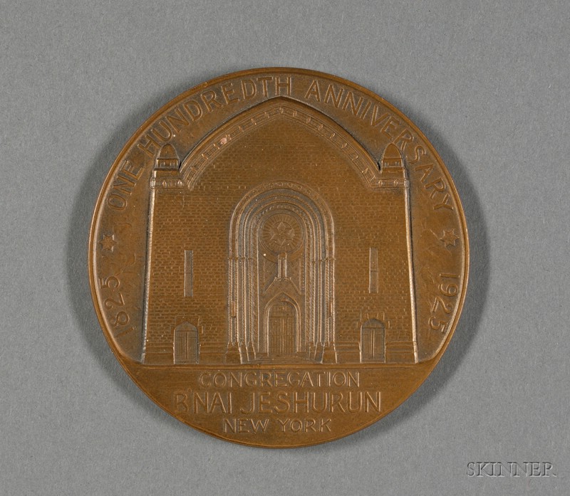 Appraisal: Congregation B'Nai Jeshurun th Anniversary Commemorative Bronze Medal New York