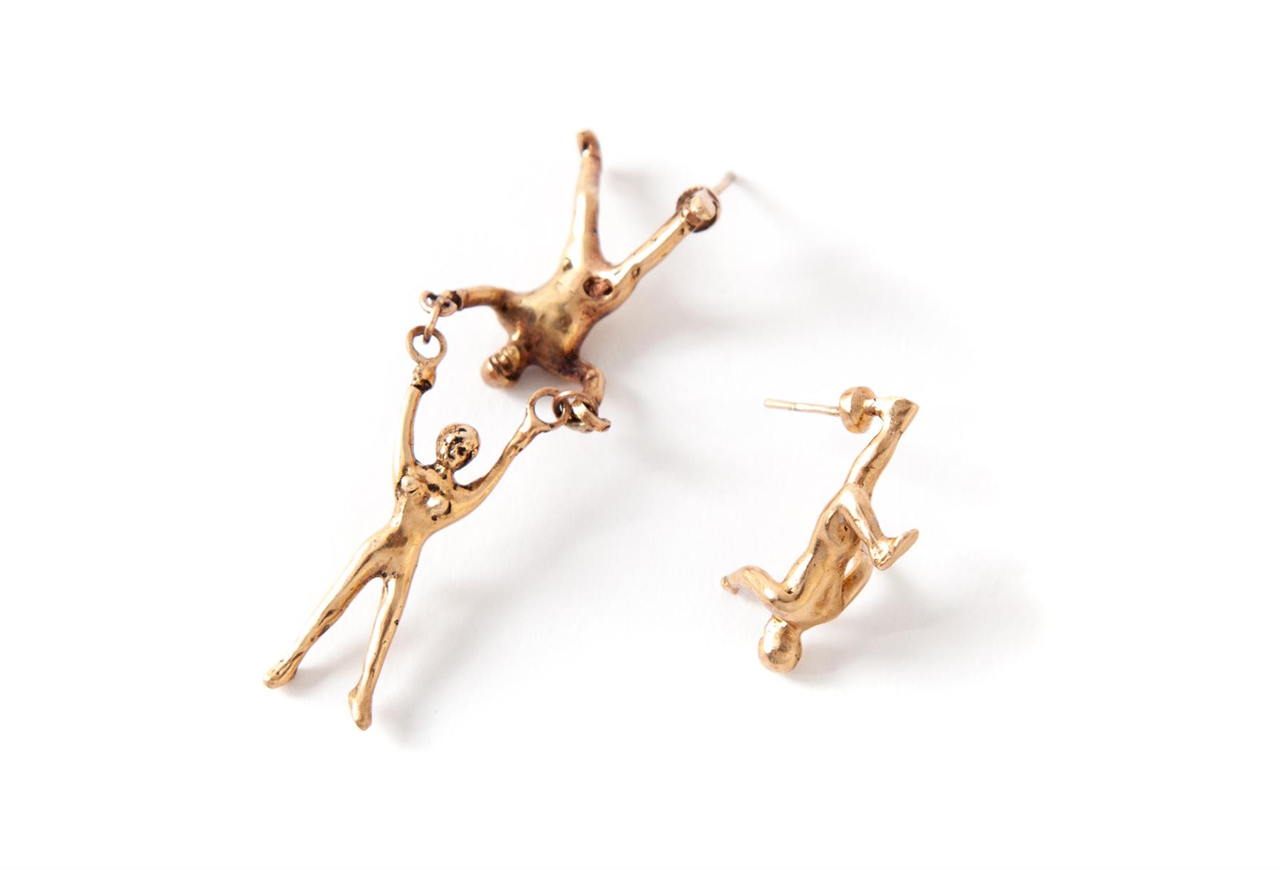 Appraisal: HANGING OUT KARAT GOLD EARRINGS MARY ANN SCHERR American st