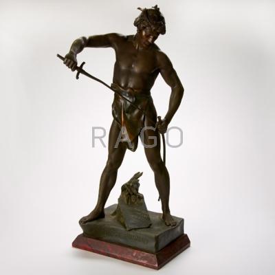 Appraisal: MILE LOUIS PICAULT French - Bronze of warrior sheathing his