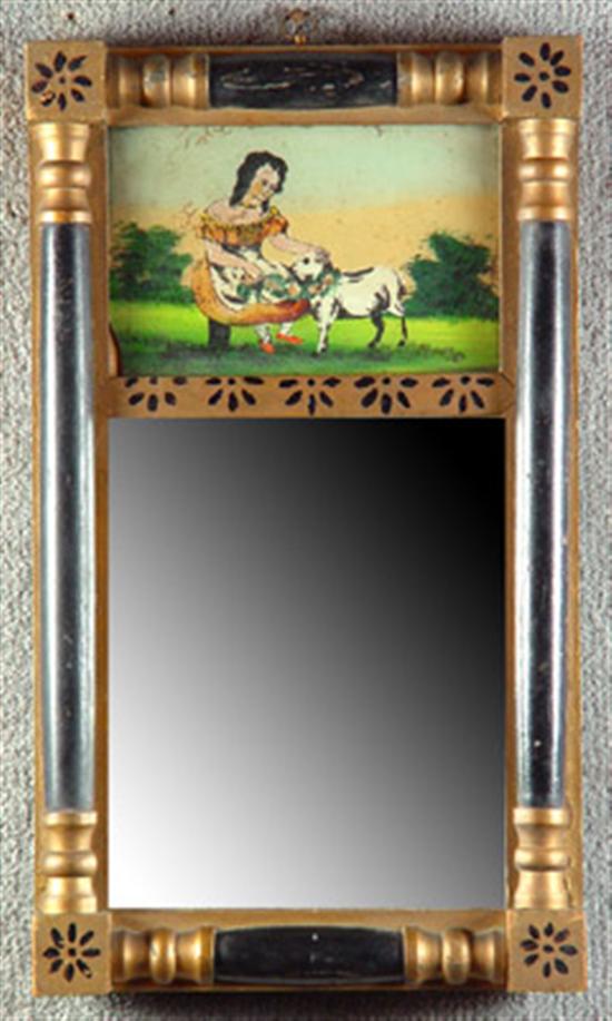 Appraisal: Empire Style Mirror with Painted Tablet Mid th Century X