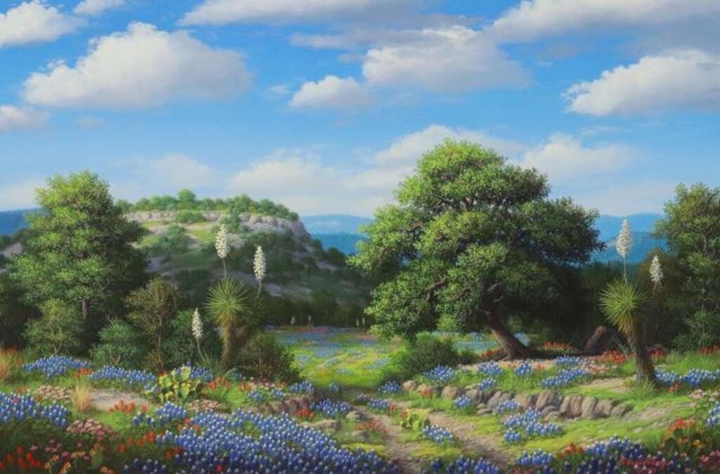 Appraisal: Framed oil on canvas painting Lost in Bluebonnets Hill Country