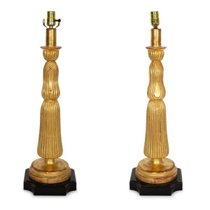 Appraisal: A Pair of Giltwood Table Lamps th Century Height x