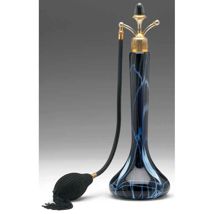 Appraisal: Art Glass perfume atomizer long tapered form in black with