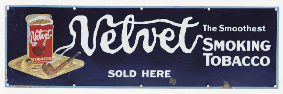 Appraisal: VELVET SMOKING TOBACCO PORCELAIN SIGN This version has the transfer