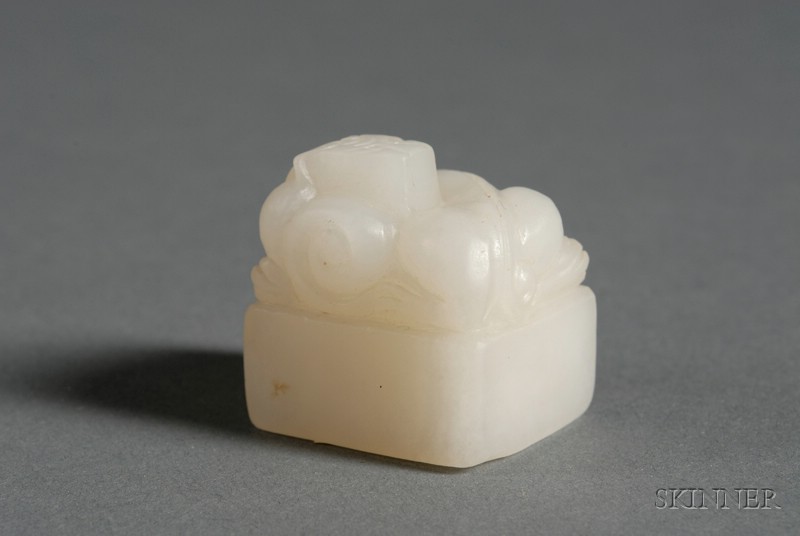 Appraisal: Jade Seal white stone top carved with a kylin ht