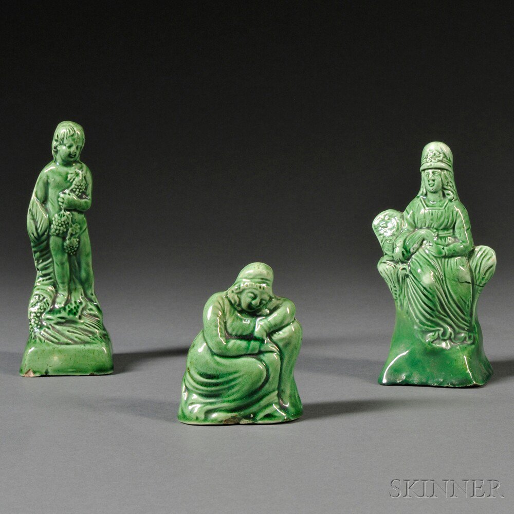 Appraisal: Three Staffordshire Cream-colored Earthenware Figures England c each allover green