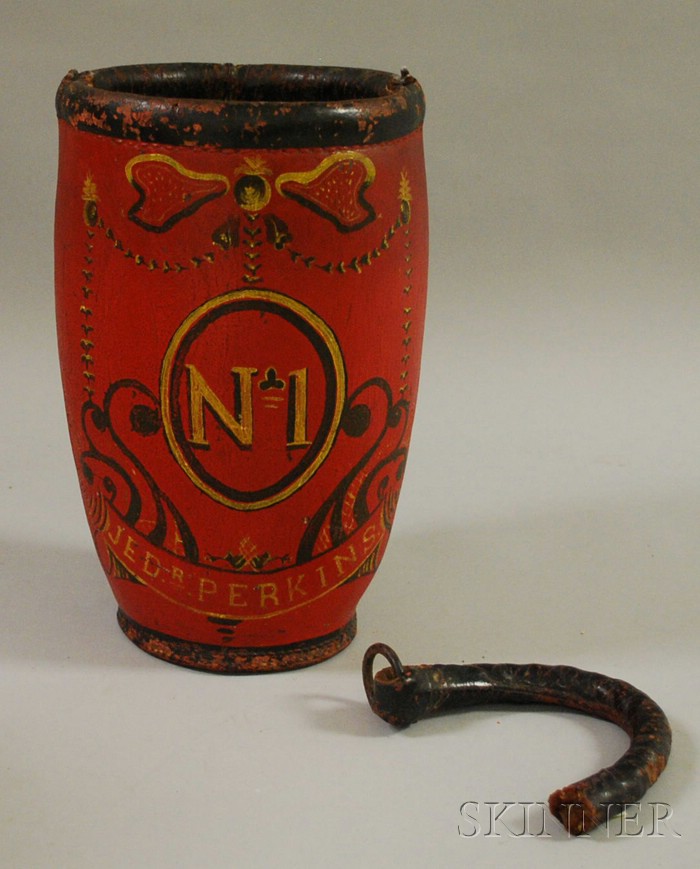 Appraisal: Polychrome Paint-decorated Leather Fire Bucket labeled N Jed r Perkins