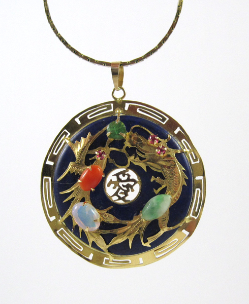 Appraisal: LAPIS LAZULI PENDANT NECKLACE the Chinese pendant featuring a lapis