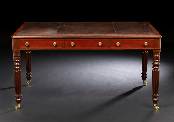 Appraisal: William IV-Style Mahogany Writing Table the rounded rectangular top with