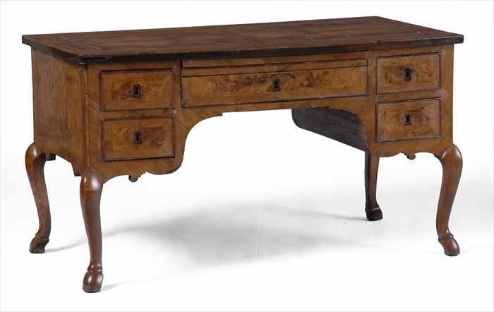 Appraisal: ITALIAN ROCOCO WALNUT WRITING TABLE The well figured rectangular top