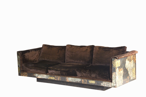 Appraisal: PAUL EVANS Exceptional three-seat cube sofa with dark brown velvet