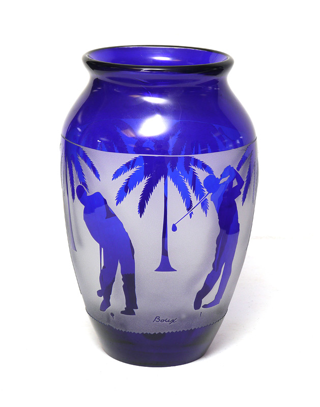 Appraisal: CHUCK BOUX COBALT CUT TO CLEAR VASE images of a