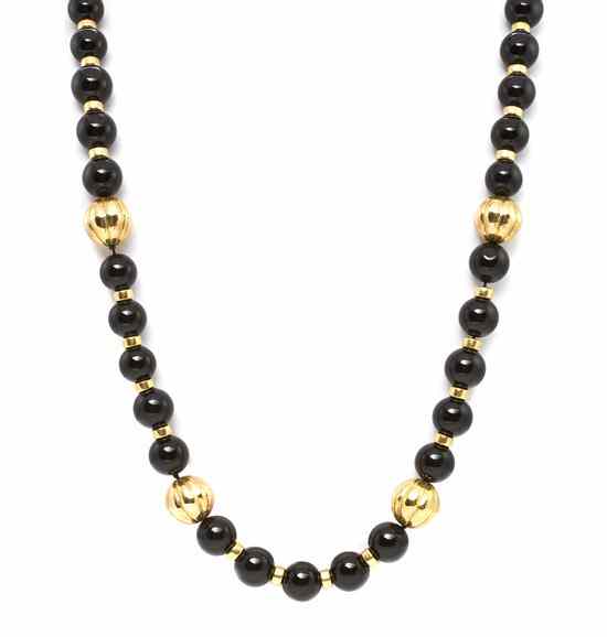 Appraisal: An Karat Yellow Gold and Onyx Bead Necklace containing onyx