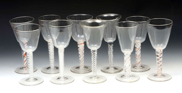 Appraisal: A GROUP OF TEN WINE GOBLETS mostly with bell shaped