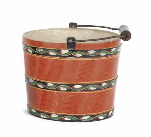 Appraisal: Joseph Lehn Pennsylvania - vibrant bucket with swing handle salmon