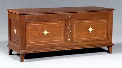 Appraisal: Southern inlaid walnut lift-top chest poplar secondary paneled front sides