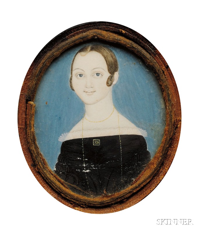 Appraisal: Portrait Miniature of a Young Woman Wearing a Black Dress