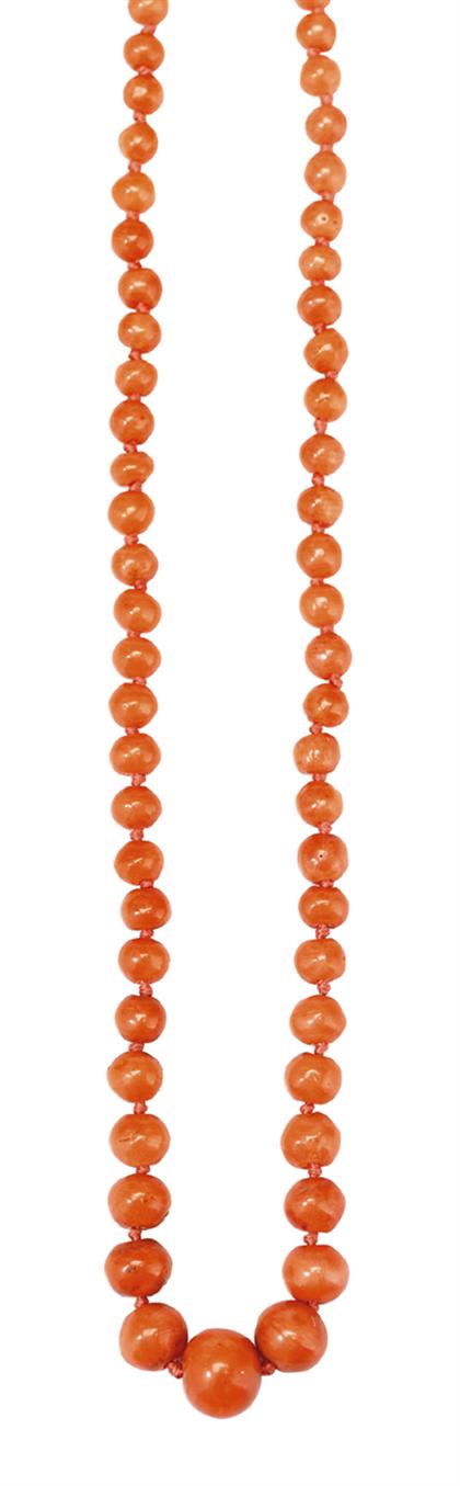 Appraisal: Coral graduated string of beads L in PROVENANCE Private Collection