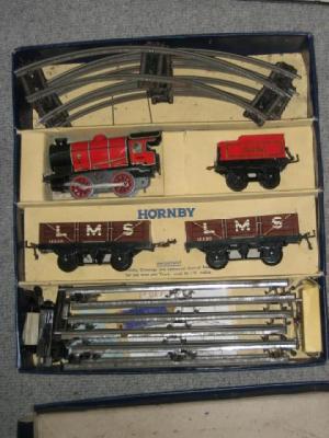 Appraisal: Hornby M clockwork goods train set with - - tender