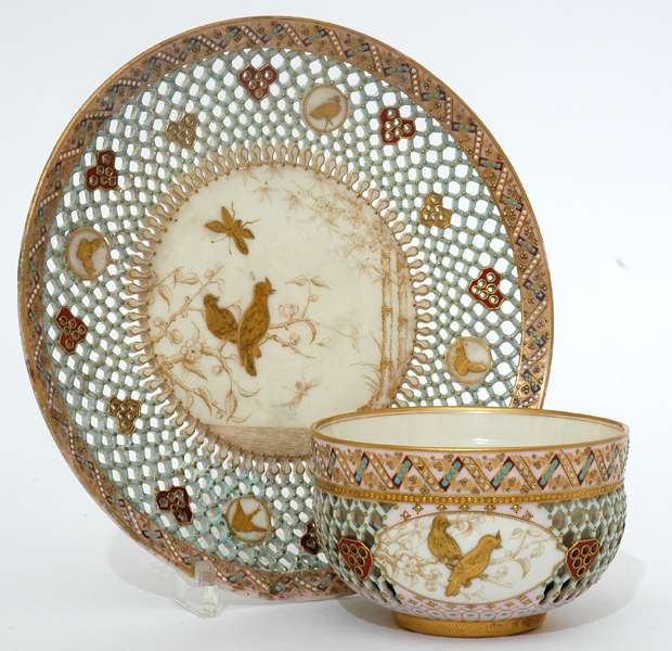 Appraisal: A ROYAL WORCESTER PORCELAIN RETICULATED PLATE AND BOWL Circa The